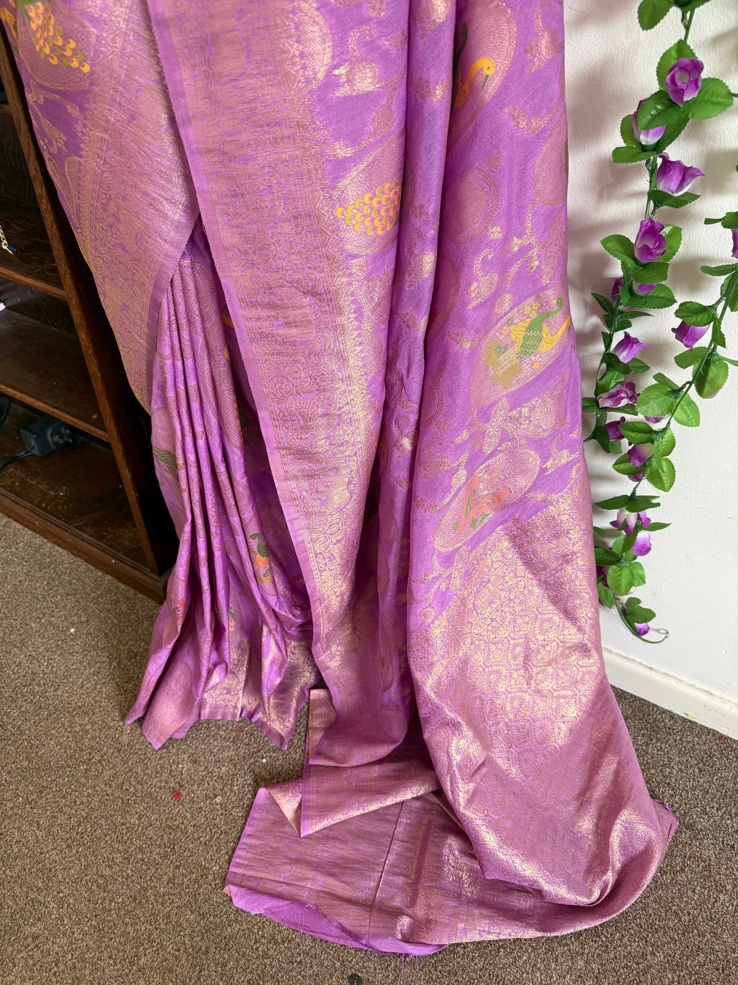 Moonga banarsi silk saree combo with stitched blouse, Purple