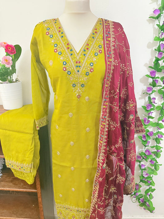 Designer 3 piece Kurti with bottom dupatta - Green