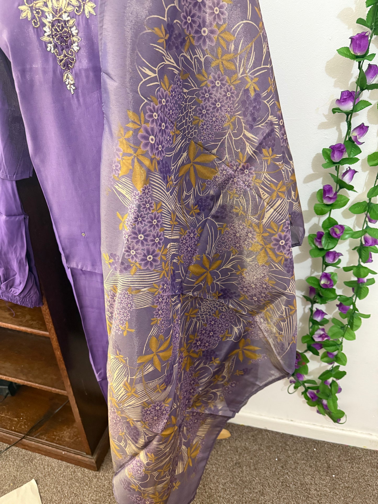 Semi Party Wear 3 piece set - Kurti, bottom and dupatta - Purple