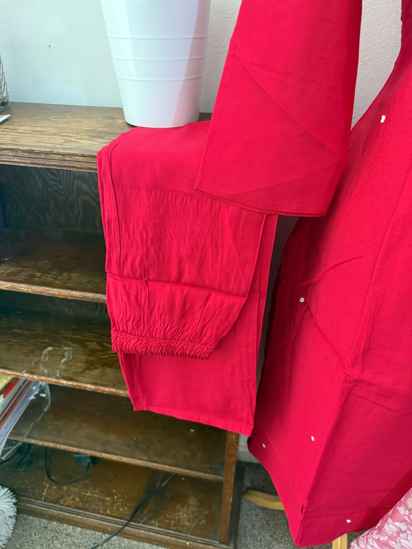 Semi Party Wear 3 piece set - Kurti, bottom and dupatta - Rani Pink