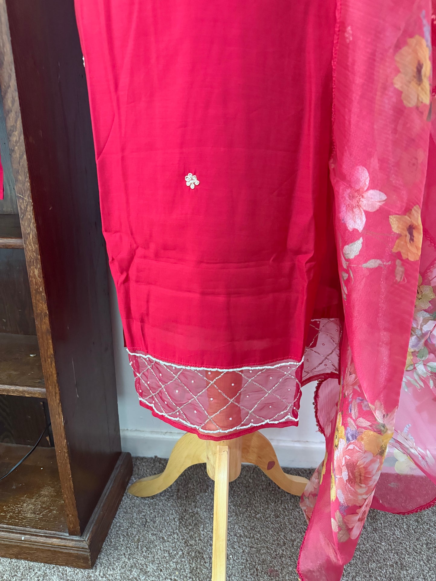 Semi Party Wear 3 piece set - Kurti, bottom and dupatta - Rani Pink