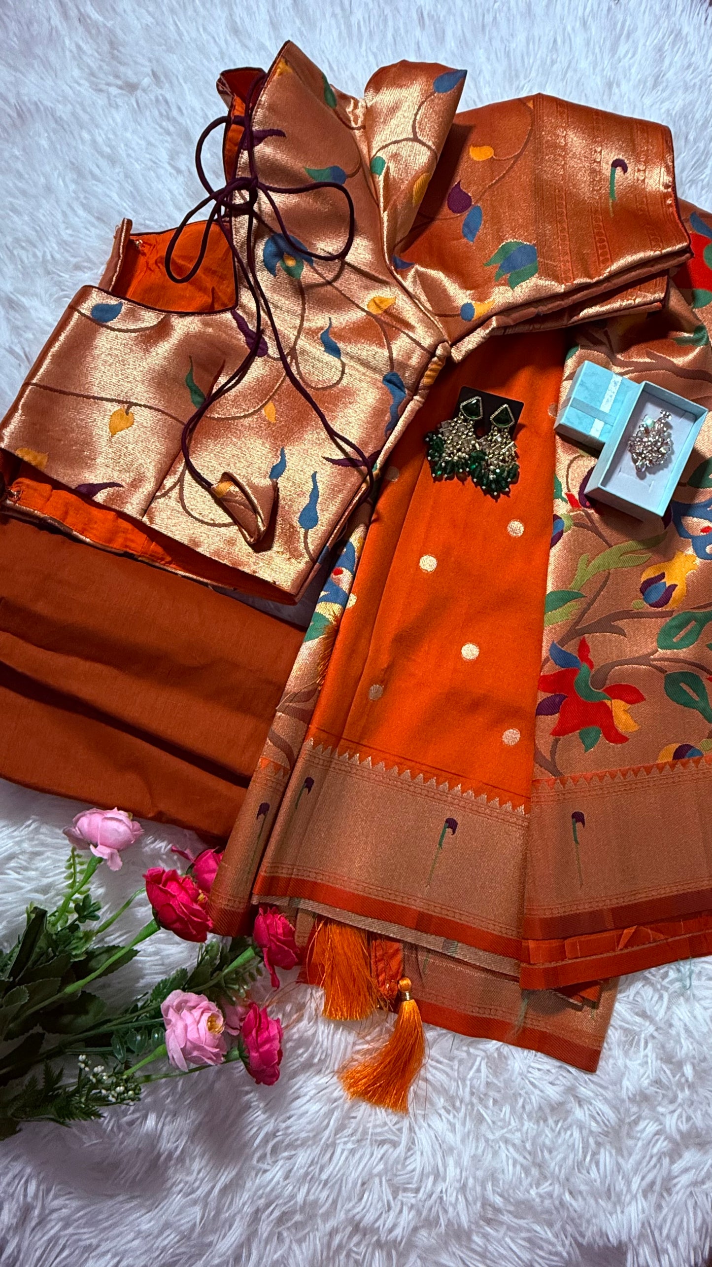 Meena Weaving Paithani Pattu Saree with Dollar Butti – Orange