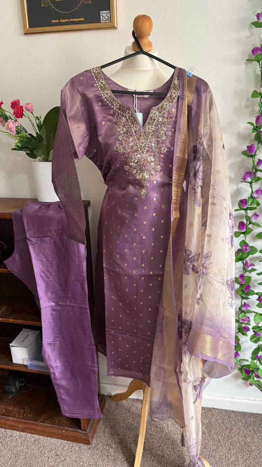 Designer Party Wear 3 piece set - Kurti, bottom and dupatta -Lavender