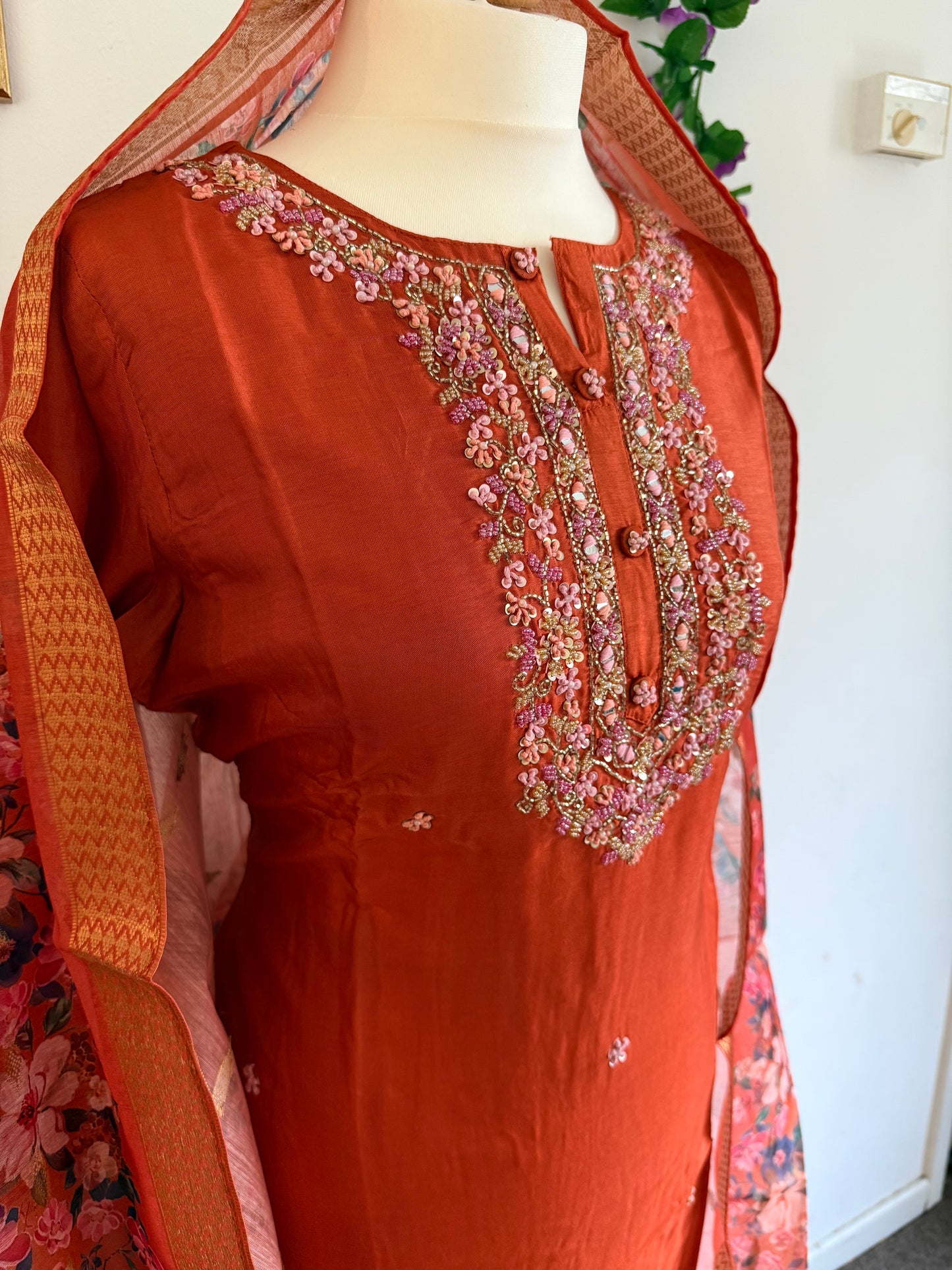 Dola Silk Designer 3 piece Kurti with bottom dupatta - Orange