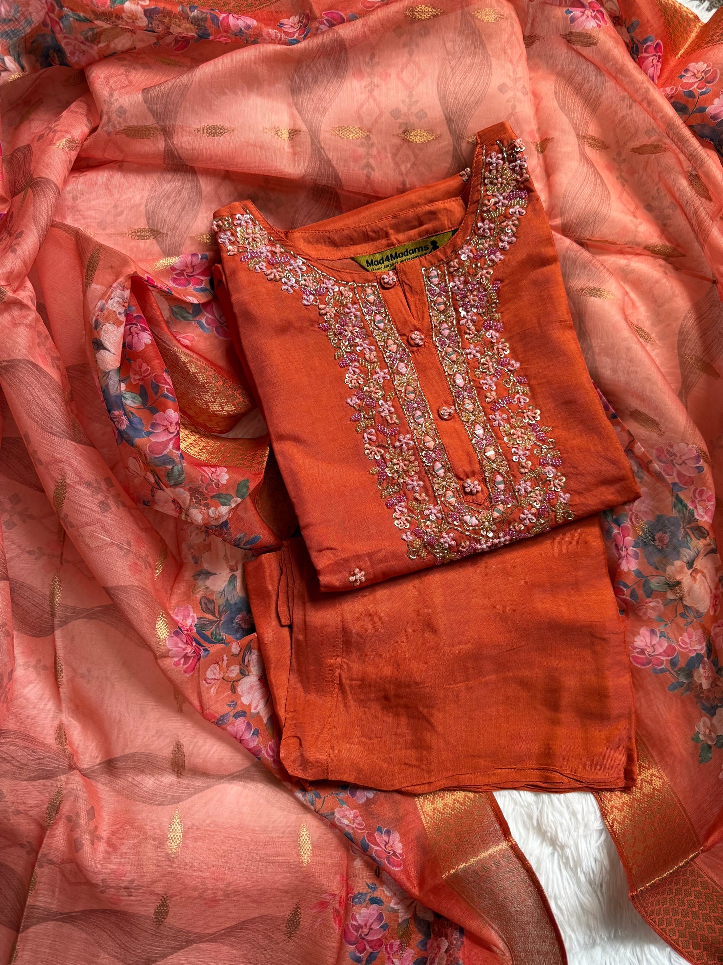 Dola Silk Designer 3 piece Kurti with bottom dupatta - Orange