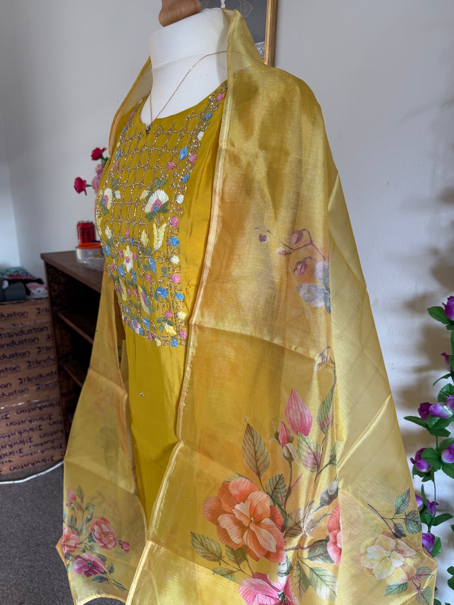 Viscose Designer 3 piece Kurti with bottom dupatta - Mustard Yellow