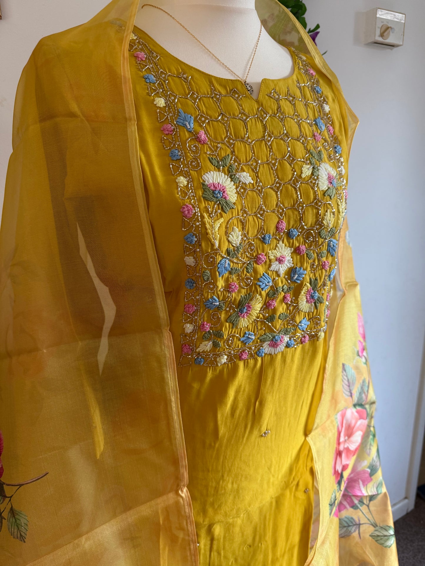 Viscose Designer 3 piece Kurti with bottom dupatta - Mustard Yellow
