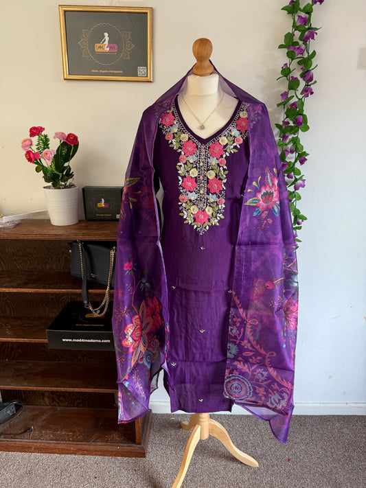 Viscose Designer 3 piece Kurti with bottom dupatta - Purple