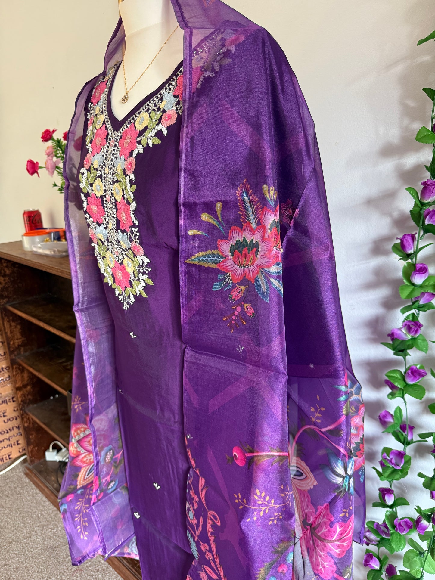 Viscose Designer 3 piece Kurti with bottom dupatta - Purple