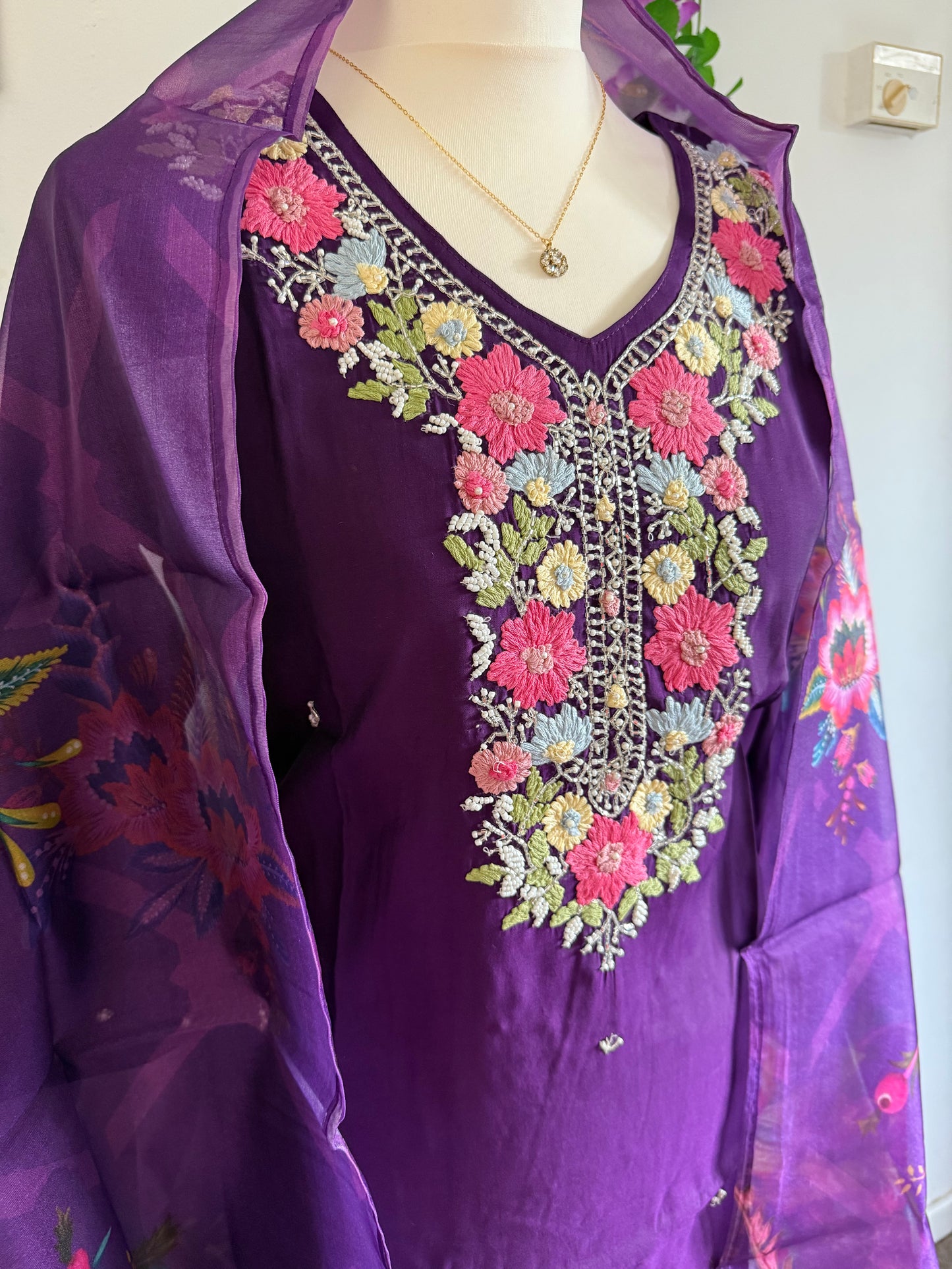 Viscose Designer 3 piece Kurti with bottom dupatta - Purple
