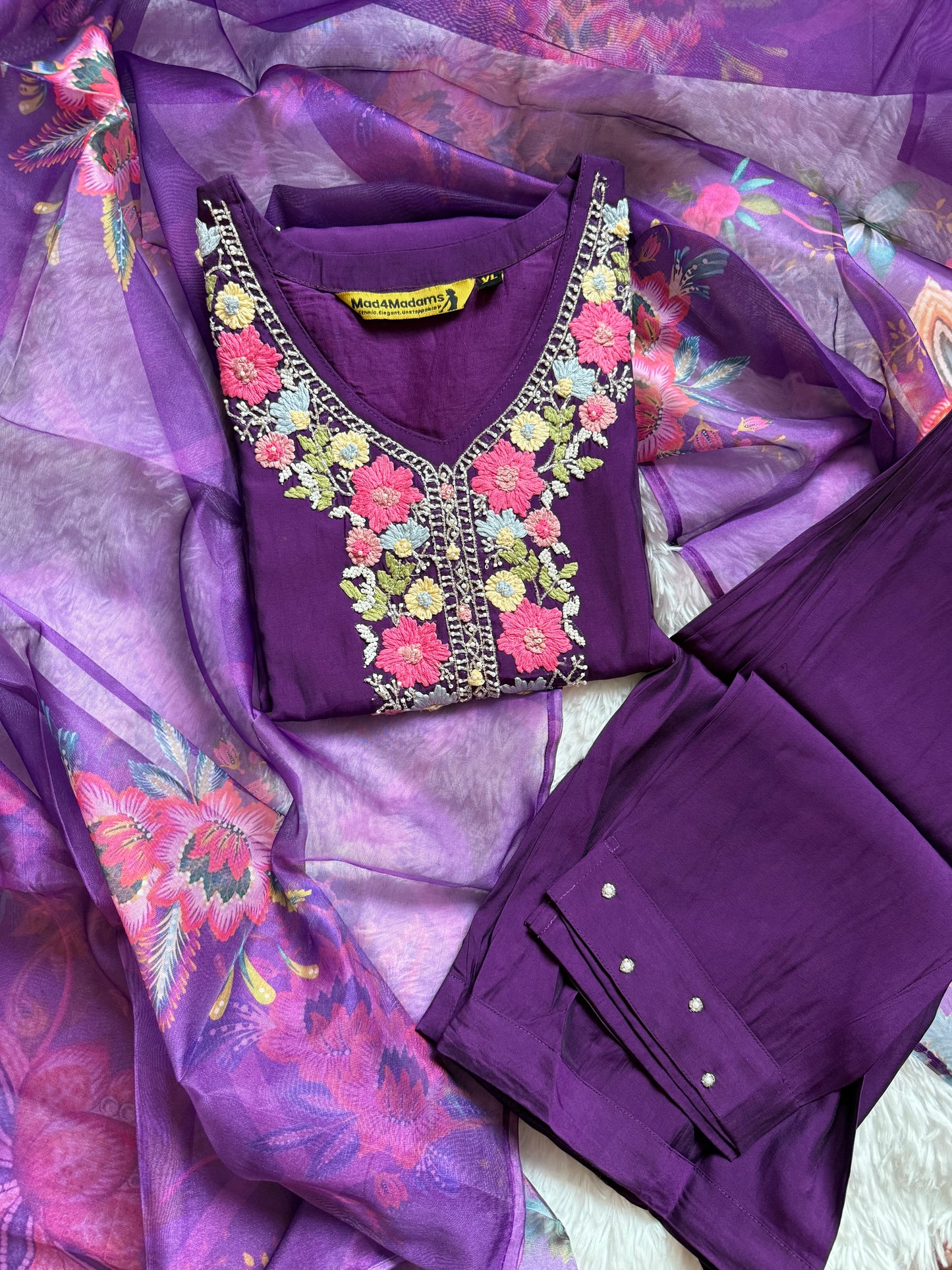 Viscose Designer 3 piece Kurti with bottom dupatta - Purple