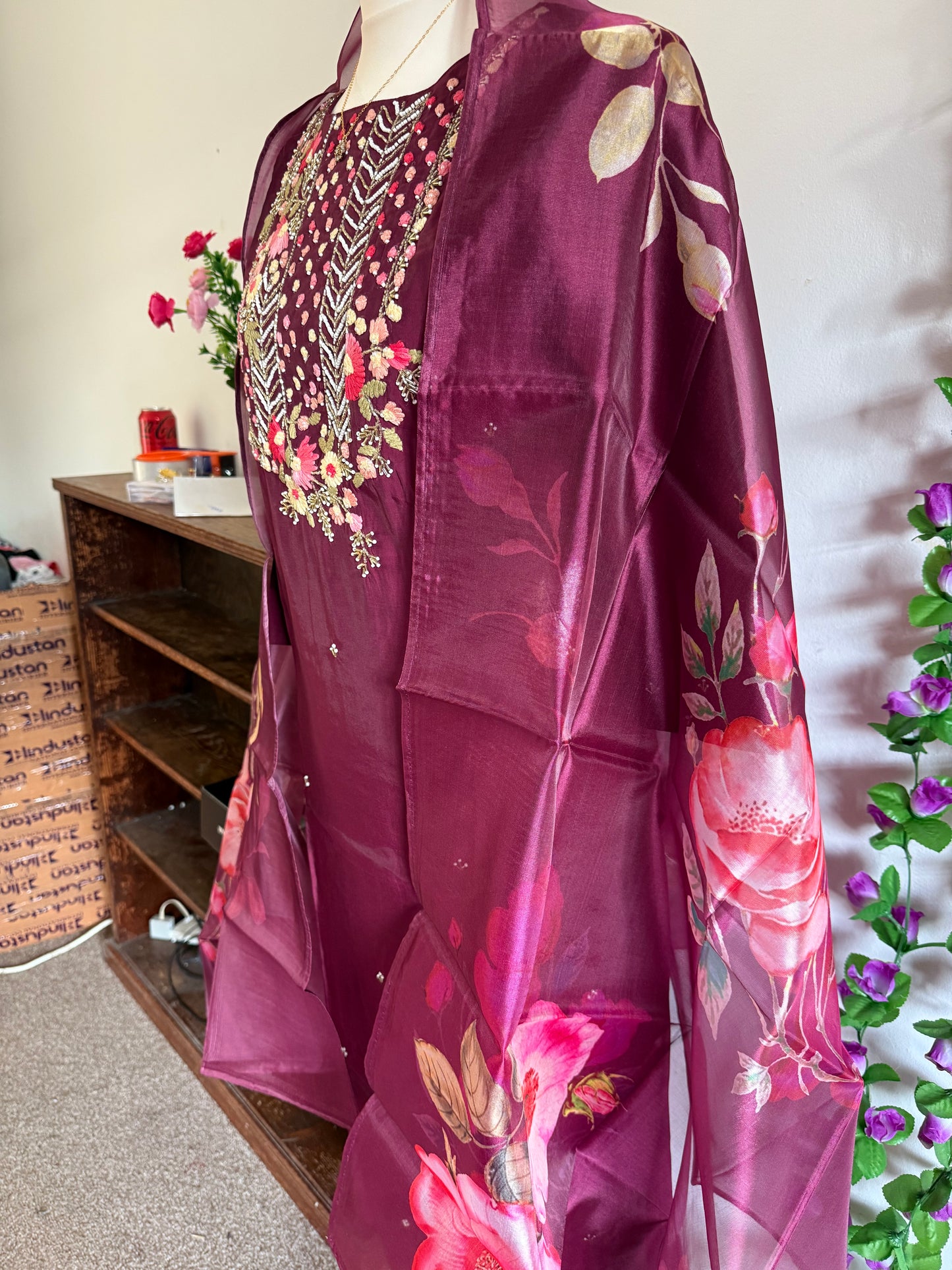 Viscose Designer 3 piece Kurti with bottom dupatta - Wine