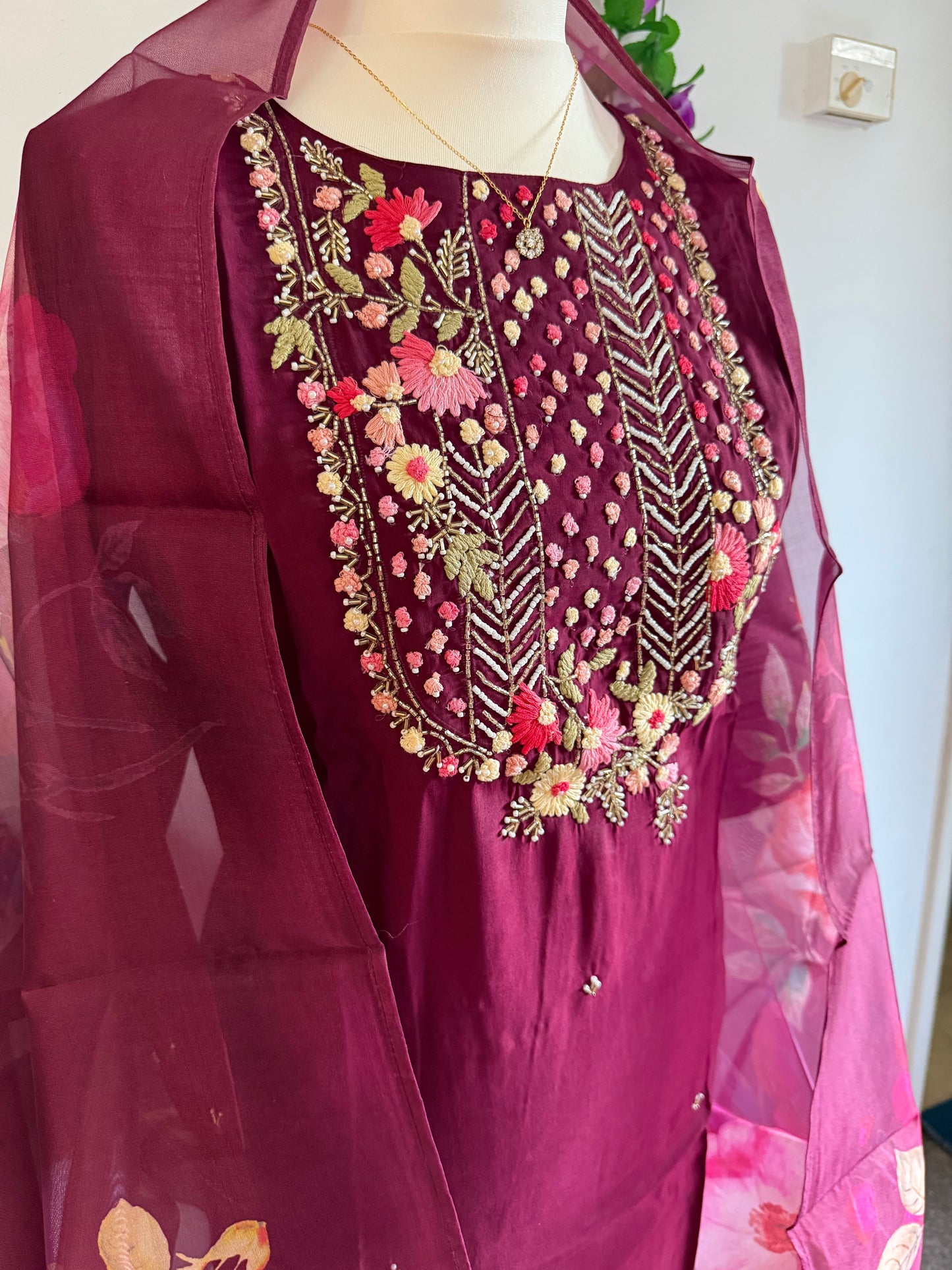 Viscose Designer 3 piece Kurti with bottom dupatta - Wine