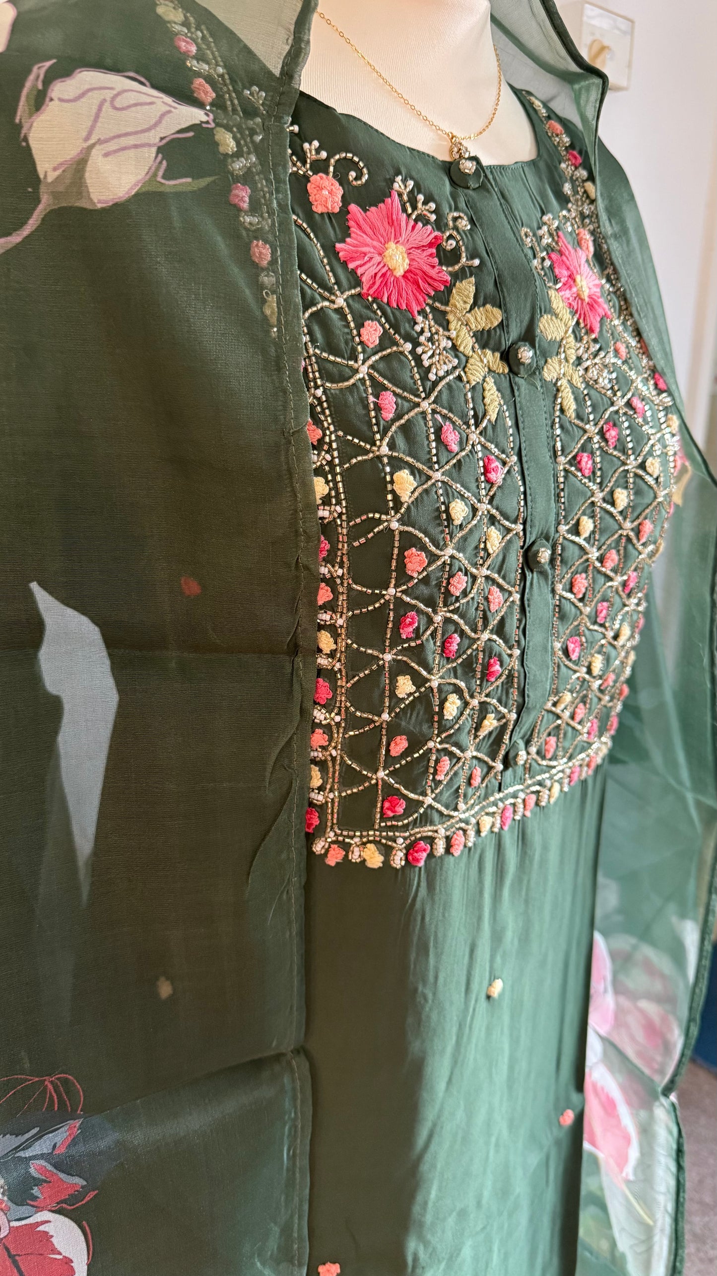 Viscose Designer 3 piece Kurti with bottom dupatta - Green