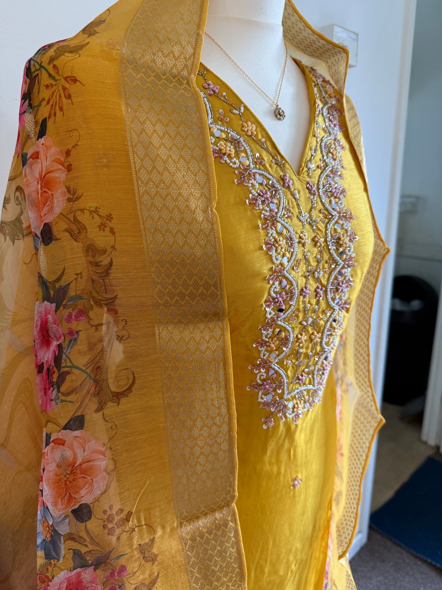 Dola Silk Designer 3 piece Kurti with bottom dupatta - Yellow