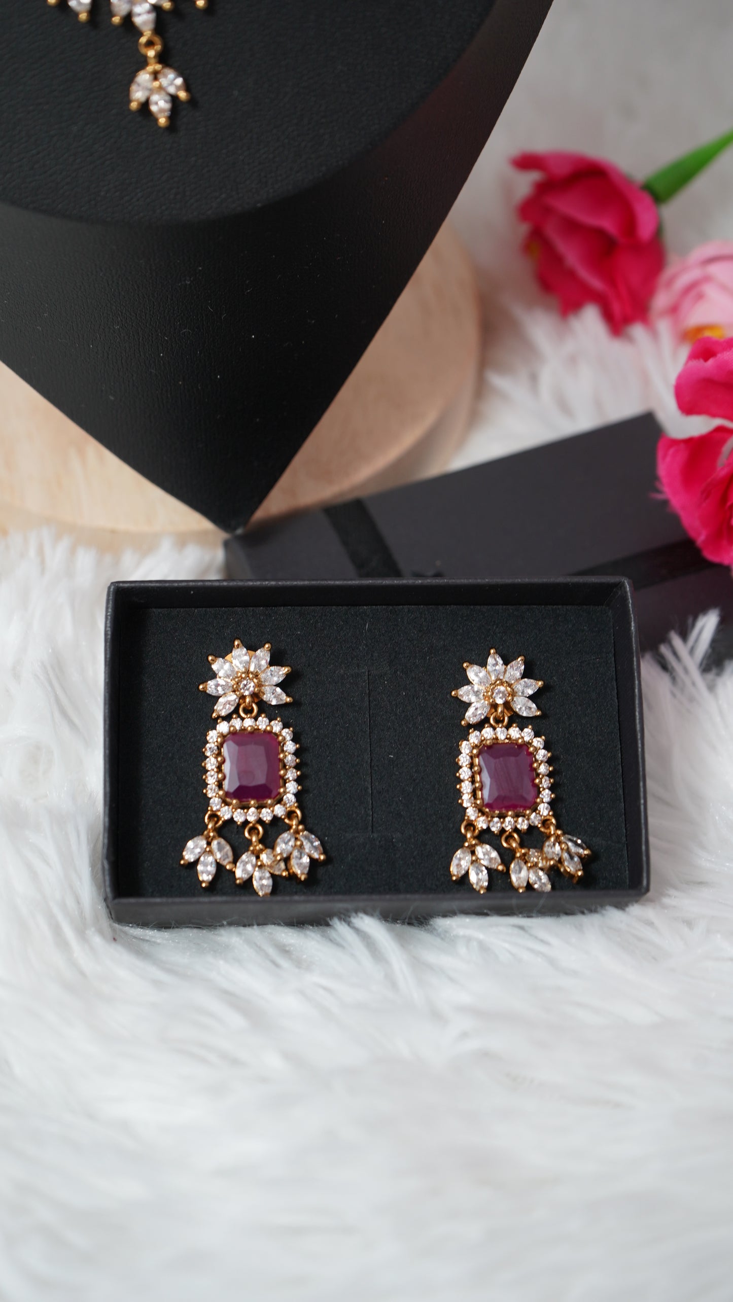 Elegant necklace with matching earrings, crafted with royal pink ruby stone