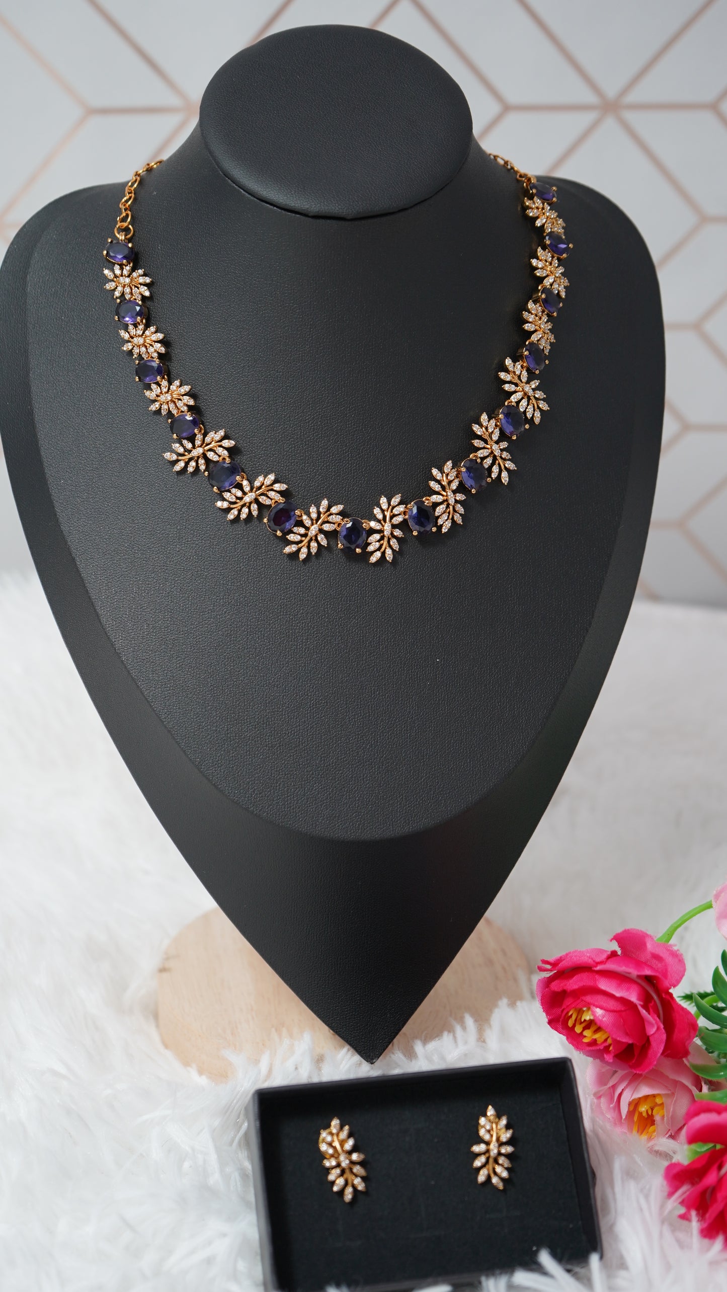 Stunning party wear gold finish and sparkling CZ stoned necklace set