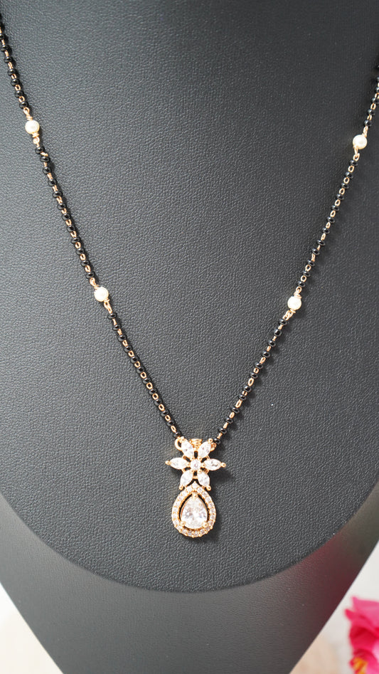 Elegant short Mangal sutra chain with micro gold plating and white stone