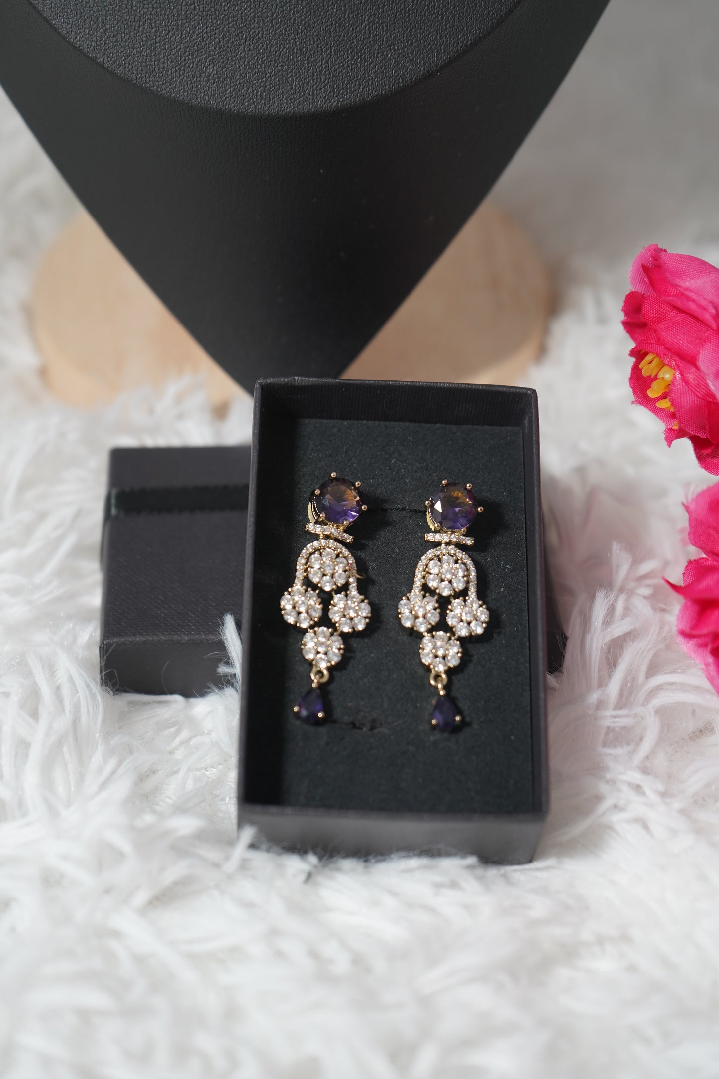 3 Layered navy blue necklace set diamond alike detailing with CZ stones