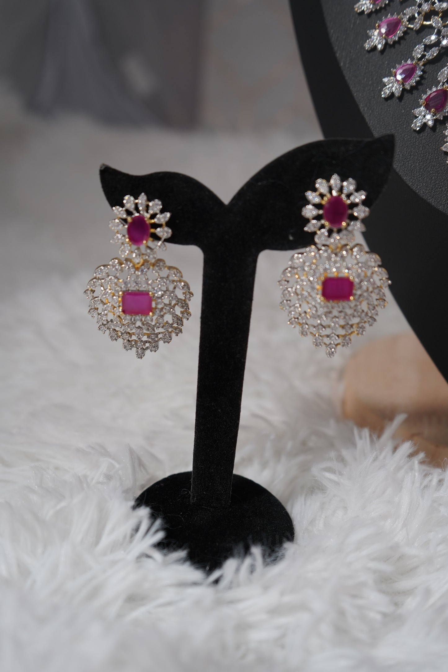 Diamond Replica Premium Quality Necklace Set - Pink 21.5"