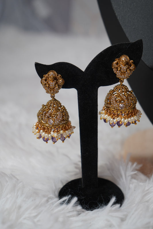 Purple choker-style necklace set with micro gold plating and a divine god motif