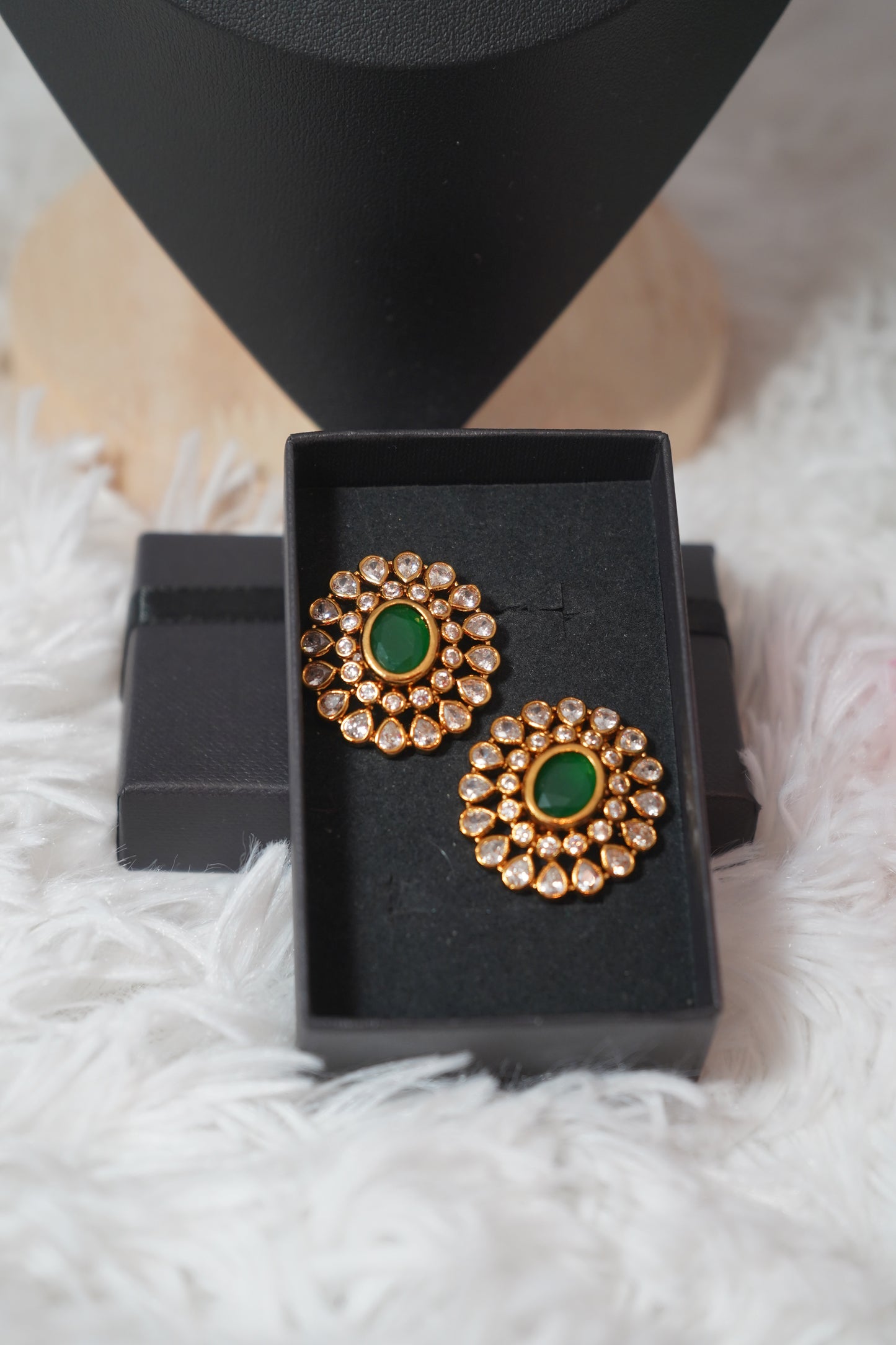 Necklace featuring green beads and studded Kundan work