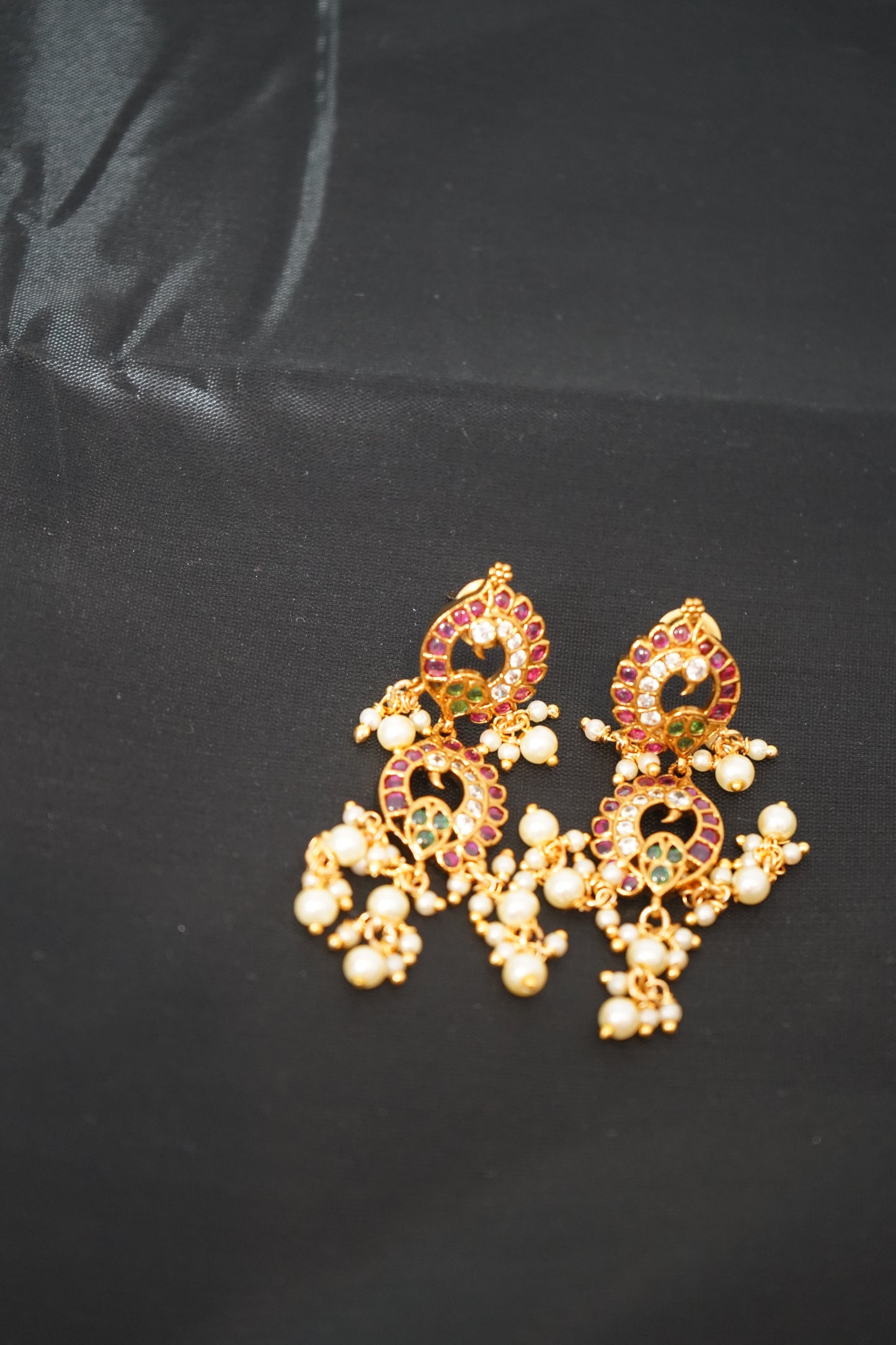 A Grand 26" bridal haram featuring Kemp beads with intricate peacock - Green