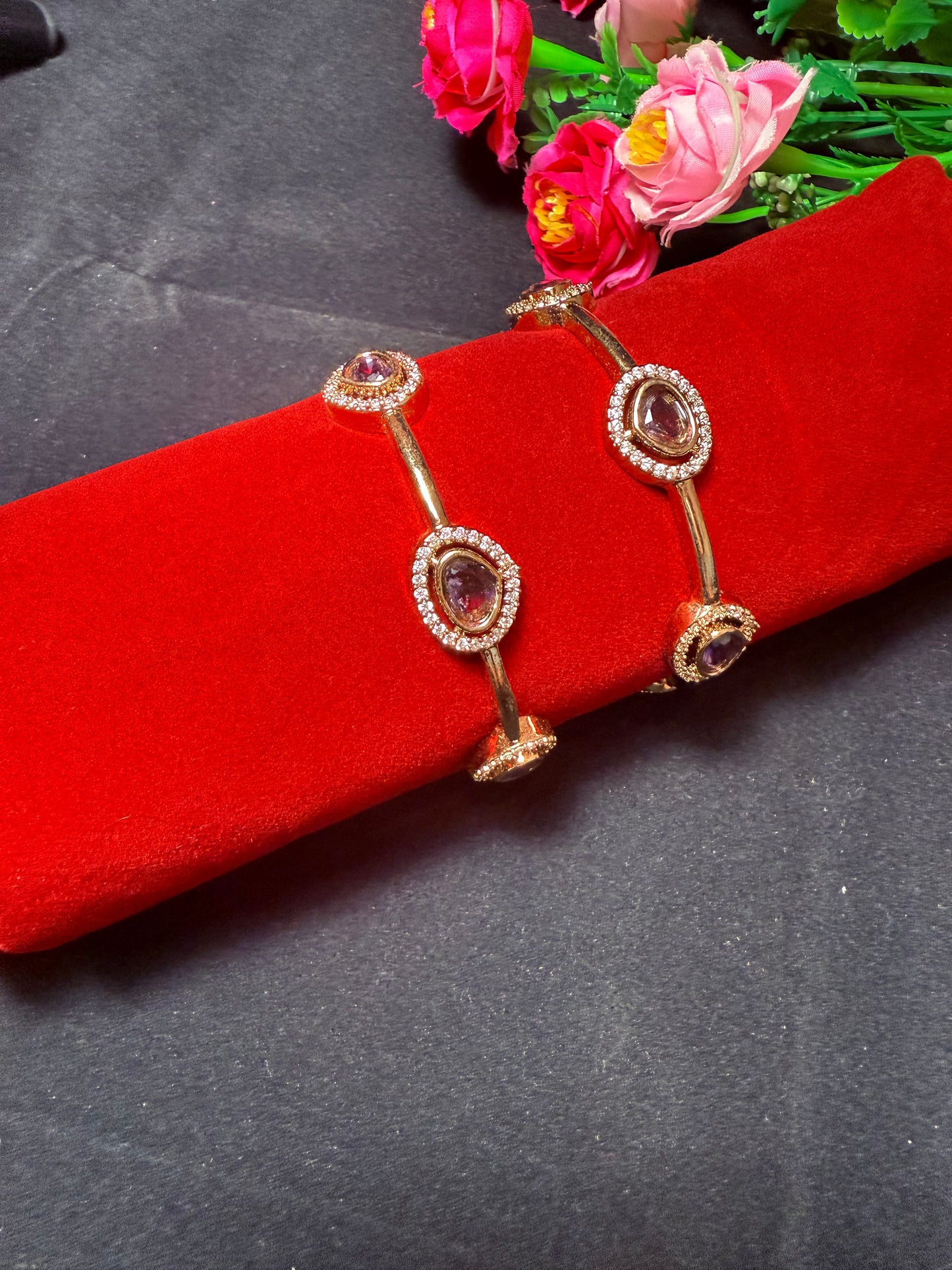 Elegant Stone-Studded Bangles-Purple