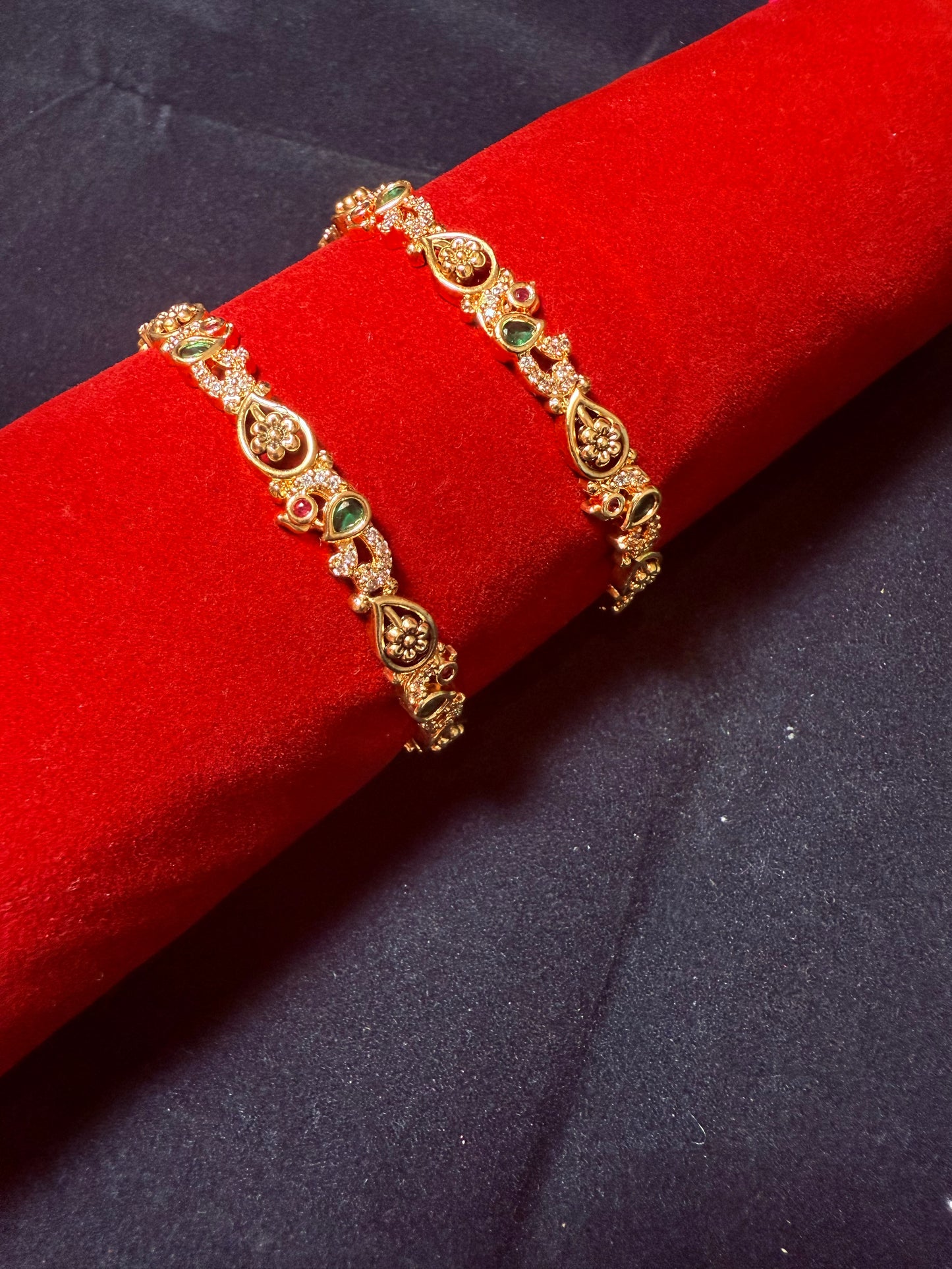 Gold Finish pair Bangles-Peacock Detailing