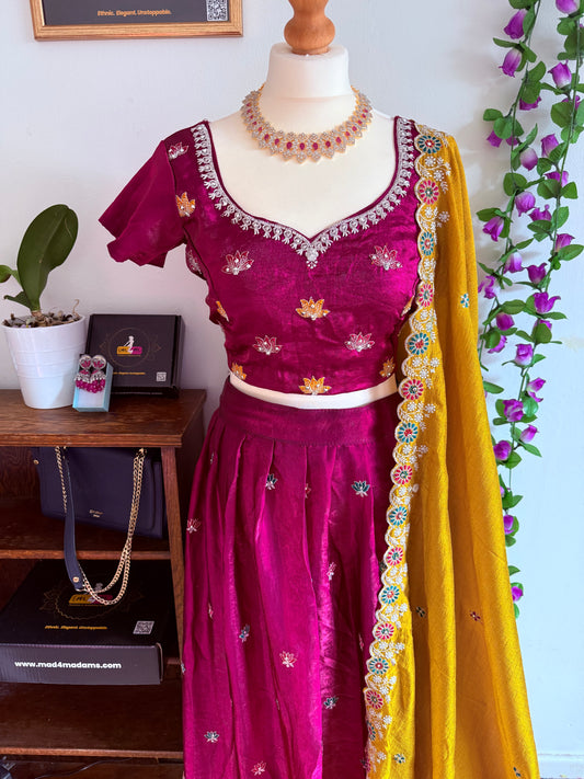 Shimmer Georgette embrodiary Lehenga Choli ready to wear set - Magenta Pink