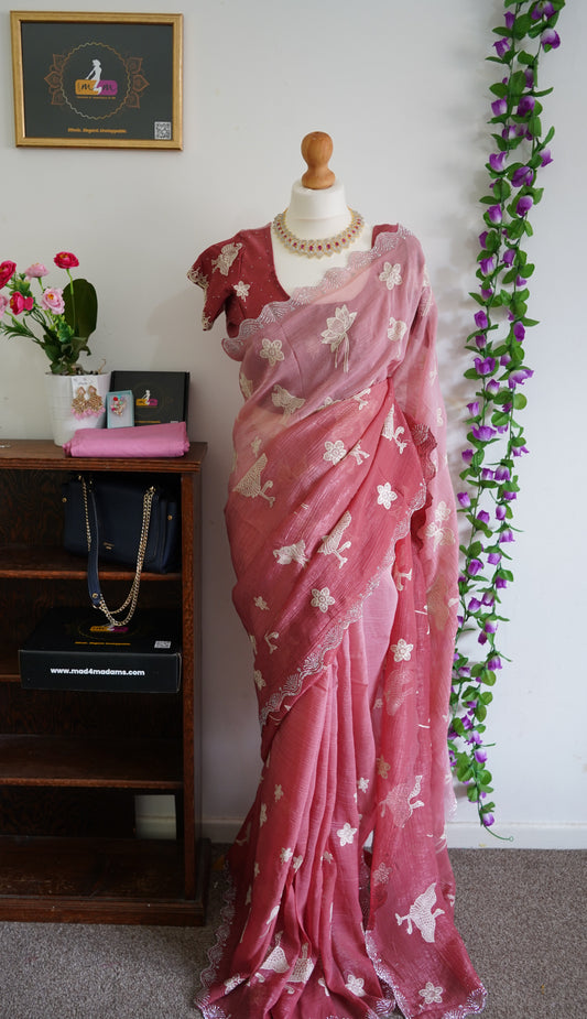 Designer Embroidery Saree, Swarovski Work with Stitched Blouse β Pink