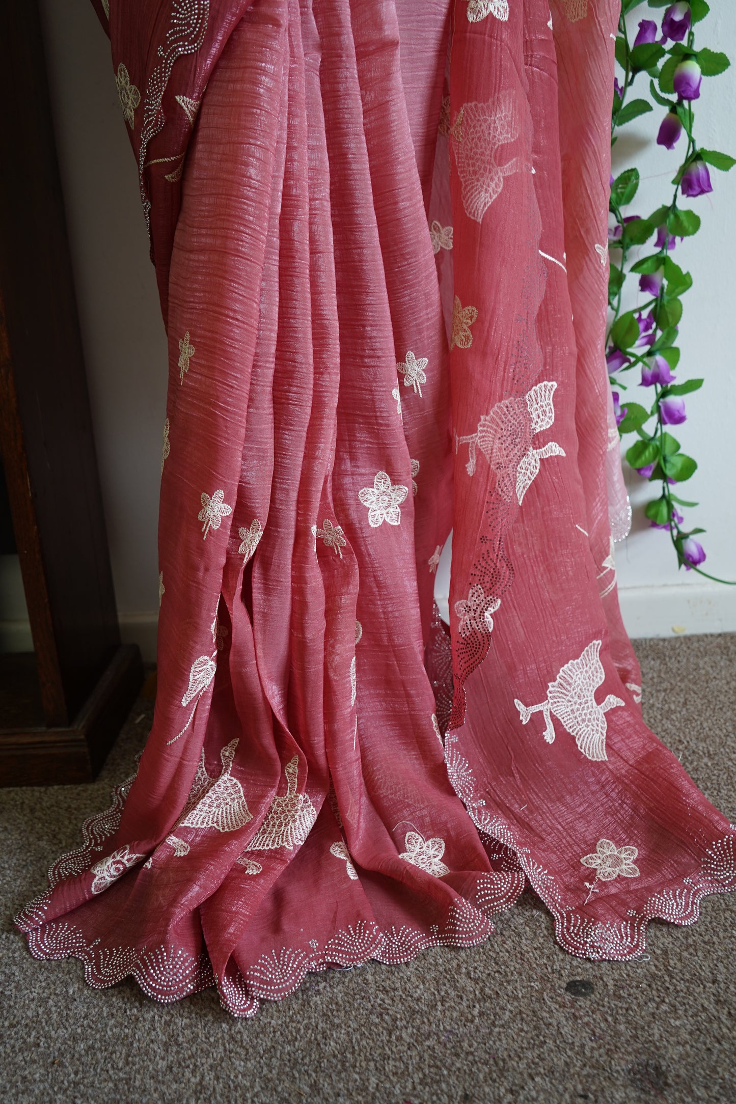 Designer Embroidery, Swarovski Work with Stitched Blouse – Pink