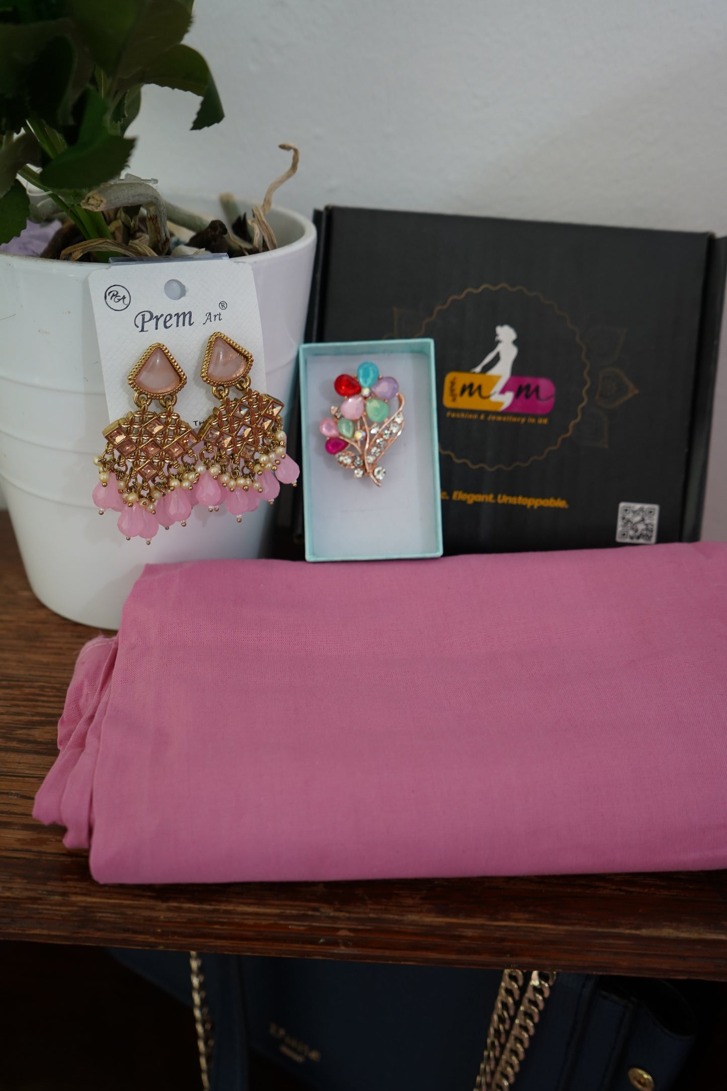 Designer Embroidery, Swarovski Work with Stitched Blouse – Pink