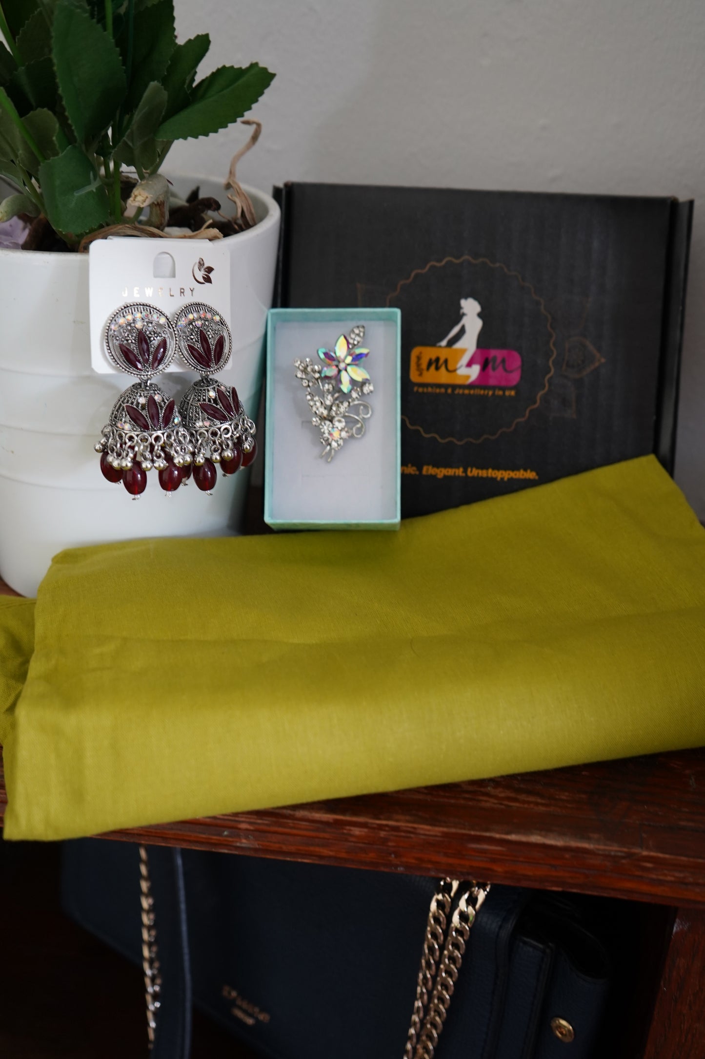 Georgette dual shade cut work border detailing with stitched blouse - Green & Purple