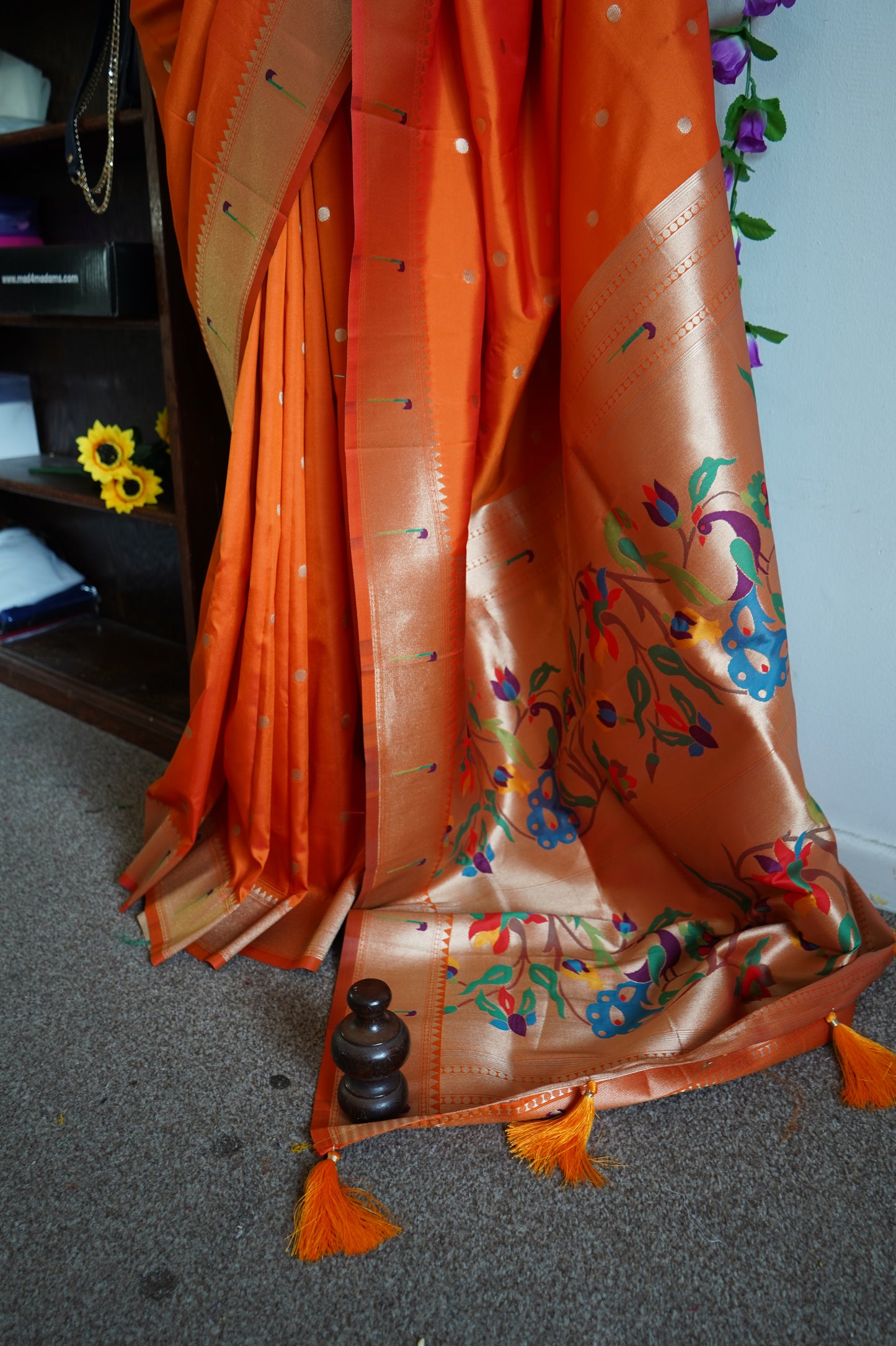 Meena Weaving Paithani Pattu Saree with Dollar Butti – Orange