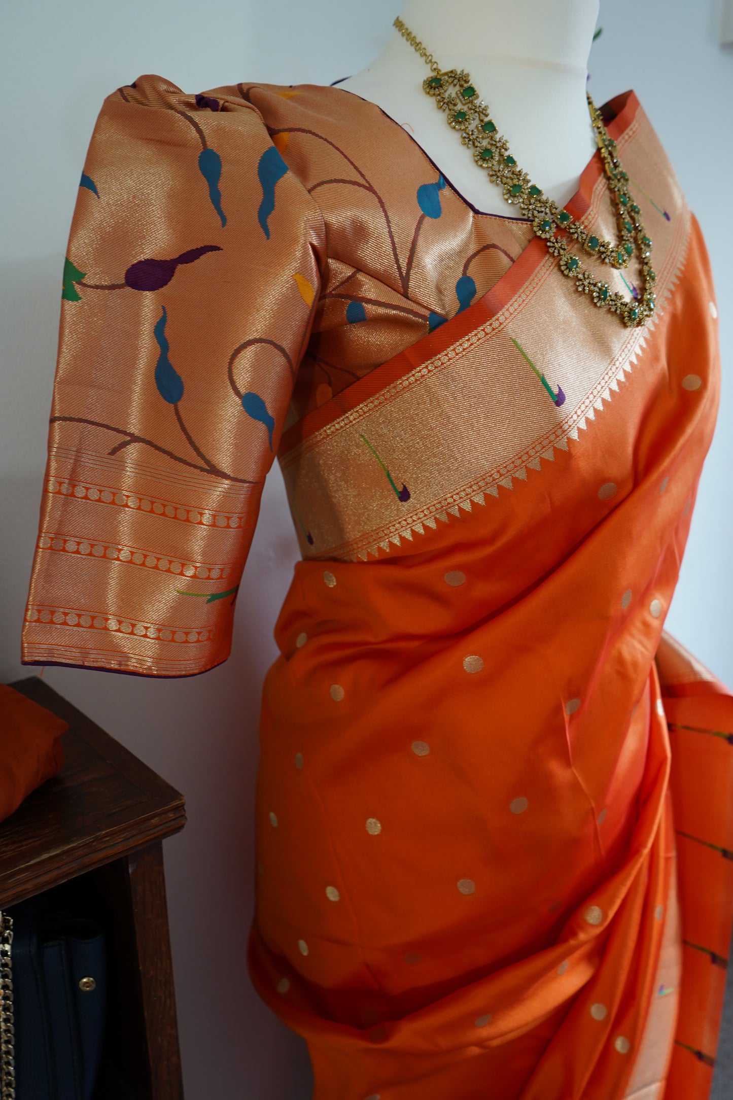 Meena Weaving Paithani Pattu Saree with Dollar Butti – Orange