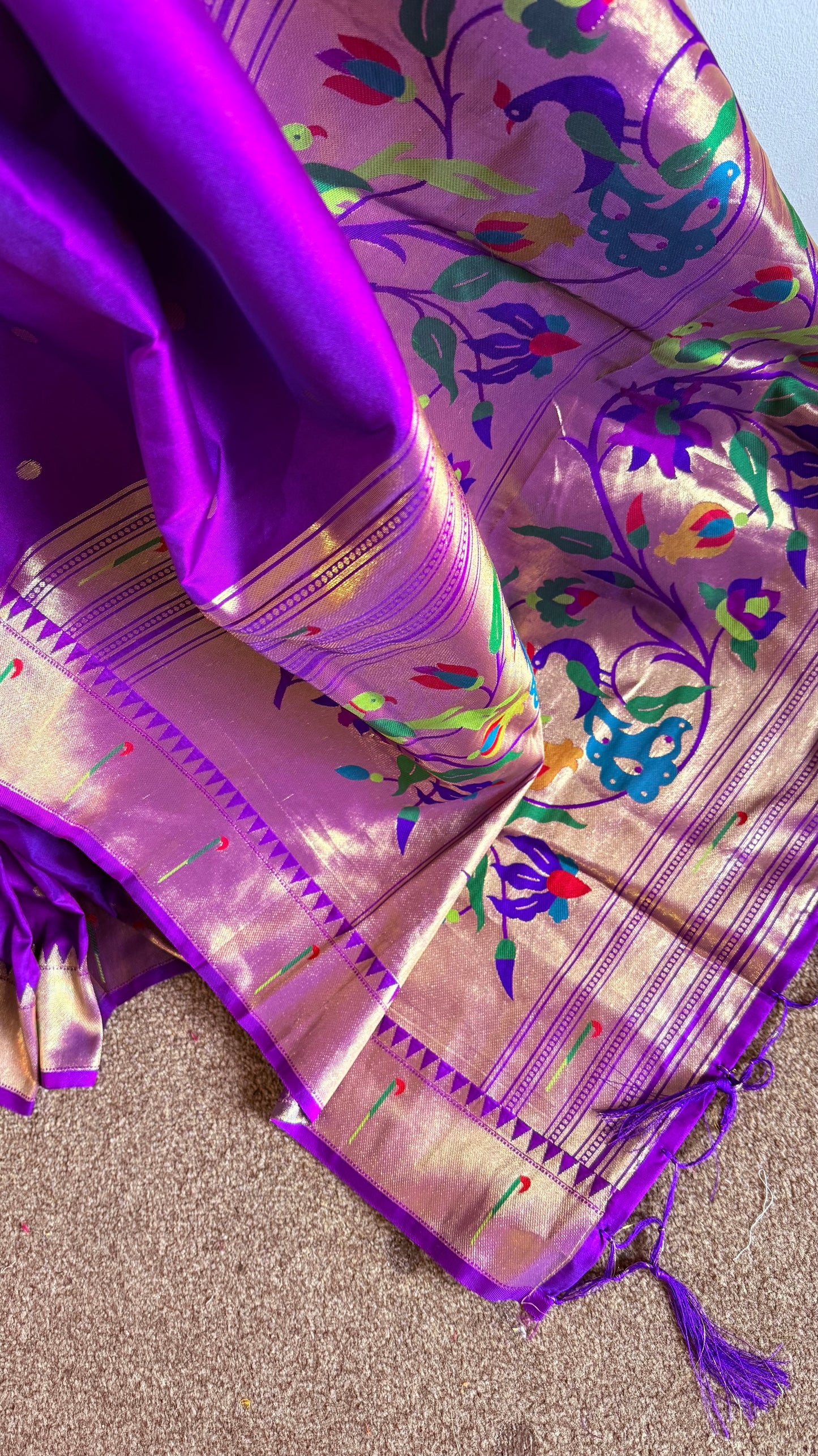 Meena weaving paithani silk with dollar buttis, woven floral pallu saree with stitched blouse – Purple