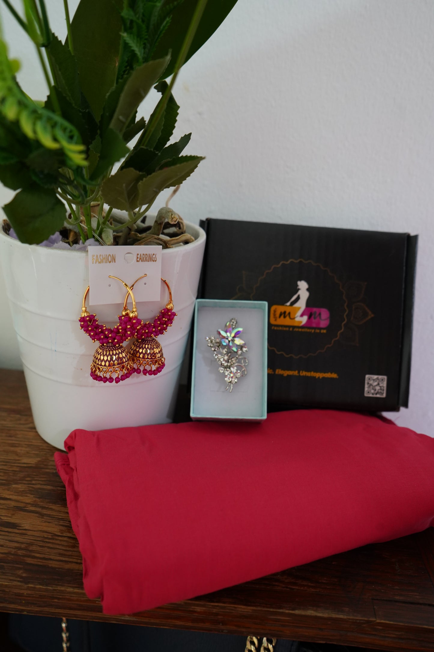 Mango Georgette gold zari motifs saree with stitched blouse - Rani Pink