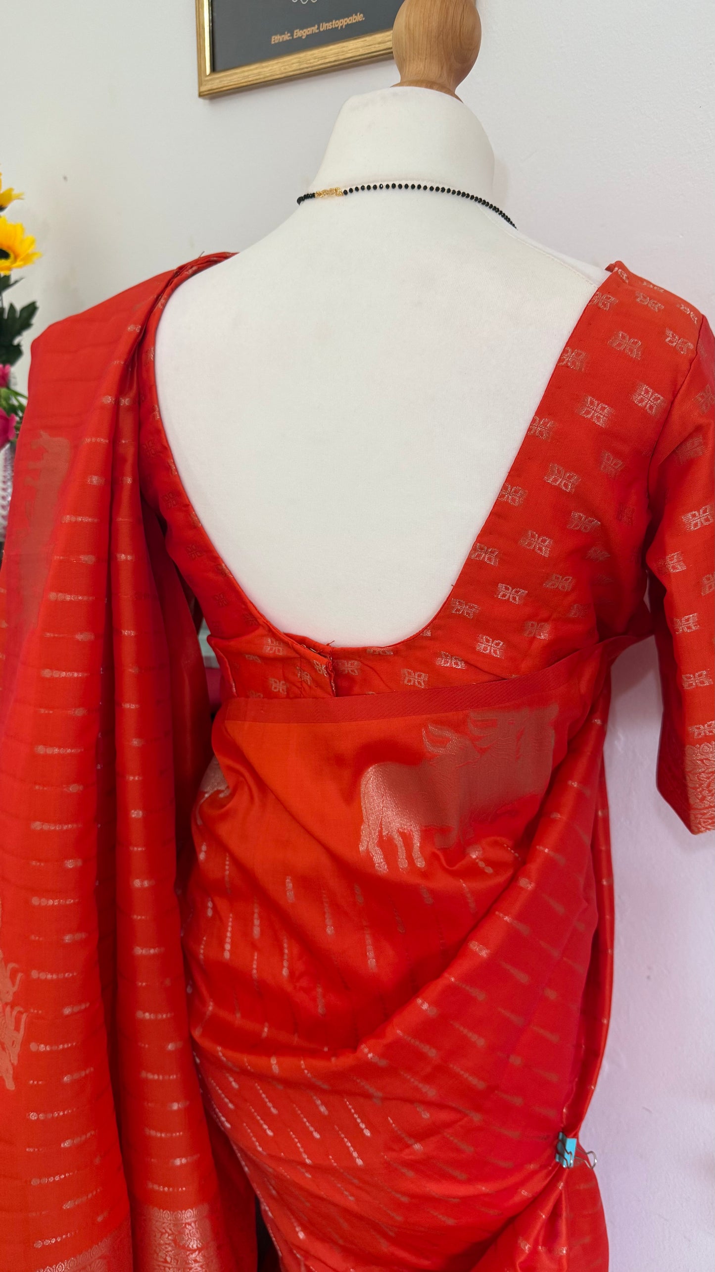Dupion Silk Sarees with Animal Weaving with Self Stitched Blouse-Orange