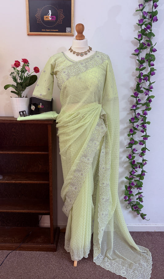Soft Georgette Saree with Embroidery Border- with readymade Blouse & matchings