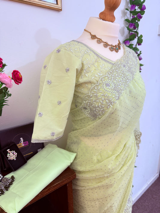 Soft Georgette Saree with Embroidery Border- with readymade Blouse & matchings