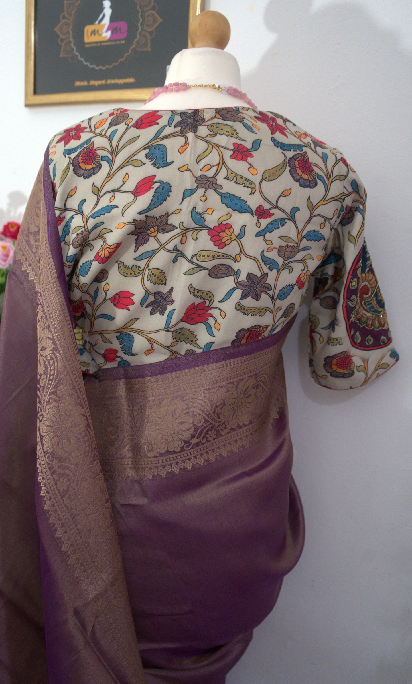 Gold Tissue Silk zari weaving Saree Combo-stitched blouse & matchings- Purple