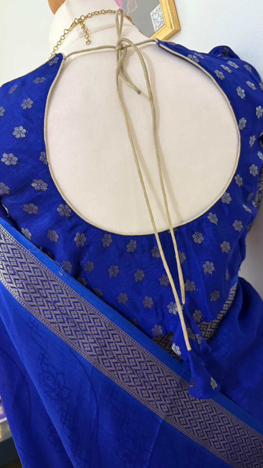 Partywear georgette Saree Combo with Zari Border & Stitched blouse & matchings