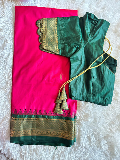 Vintage Semi Gadwal Sarees Collection- Saree with Stitched Blouse