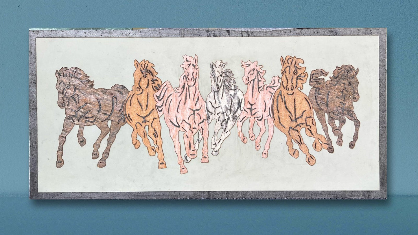 Seven-Colored Horse Stone Veneer Art