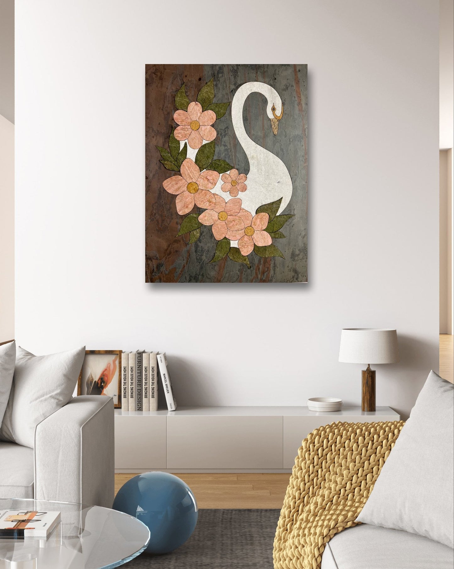 Swan Elegance Stone Veneer Wall Art