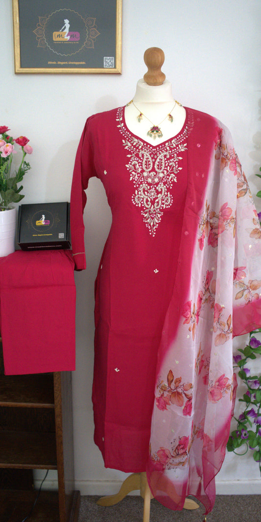 Designer Party Wear 3 piece set - Kurti, bottom and dupatta -Pink