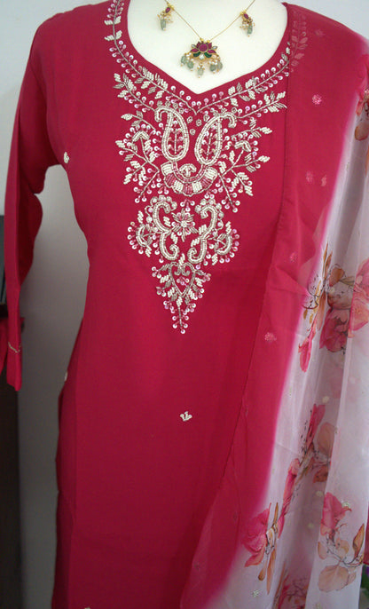 Designer Party Wear 3 piece set - Kurti, bottom and dupatta -Pink