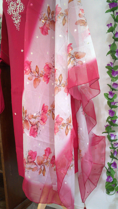 Designer Party Wear 3 piece set - Kurti, bottom and dupatta -Pink