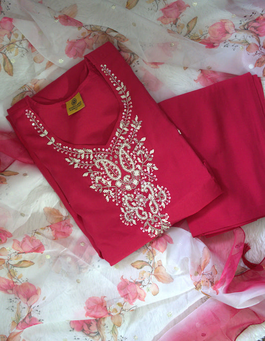 Designer Party Wear 3 piece set - Kurti, bottom and dupatta -Pink